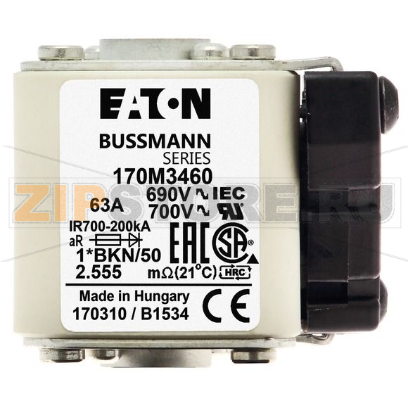 Предохранитель, 63 A, AC 690 В, 200 кА, size 1, 45x59x51 мм, aR, IEC UL Eaton FUSE 63A 690V 1* 