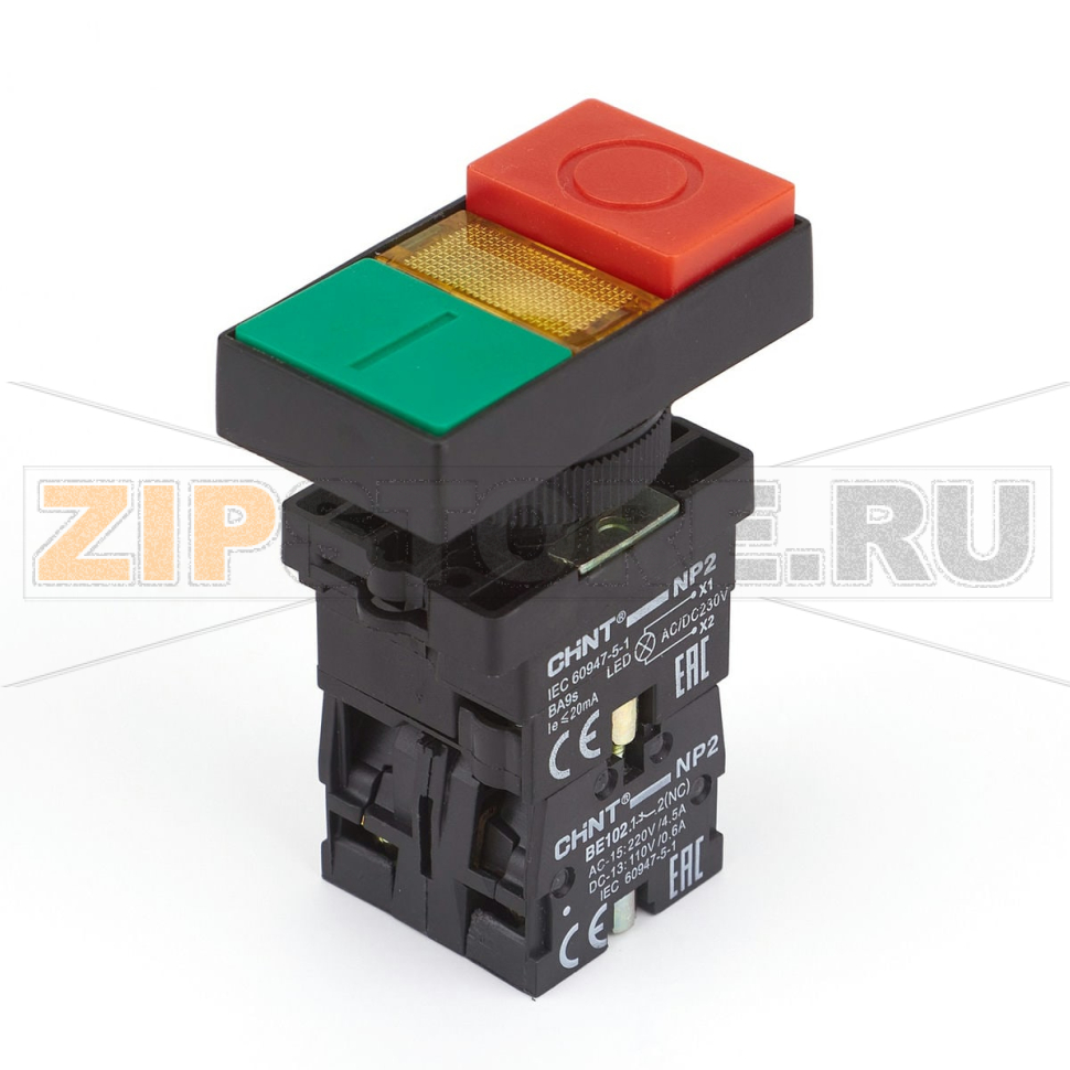 Кнопка двойная 220 В, 1НО+1НЗ, IP40 Chint NP2-EW8465 
