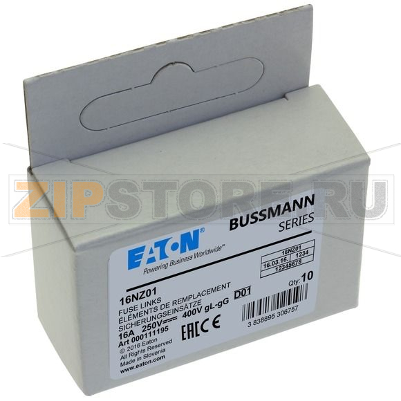 Предохранитель, 16 A, AC 400 В, 50 кА, D01, gL/gG, IEC с задержкой Eaton FUSE-D01 16A T GL/GG 400V 