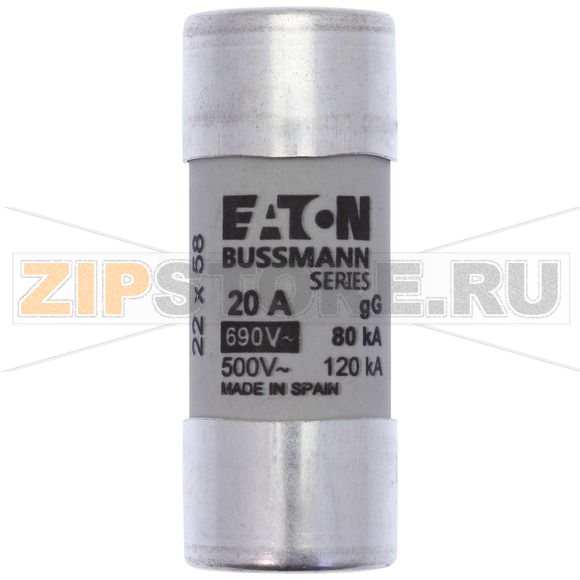Предохранитель, 20 A, AC 690 В, 80 кА, 22x58 мм, gL/gG, IEC Eaton CYLINDRICAL FUSE 22x58 20A GG 