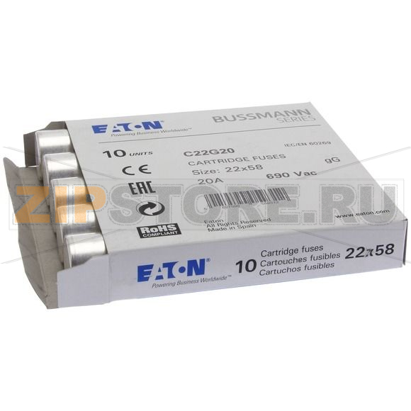 Предохранитель, 20 A, AC 690 В, 80 кА, 22x58 мм, gL/gG, IEC Eaton CYLINDRICAL FUSE 22x58 20A GG 