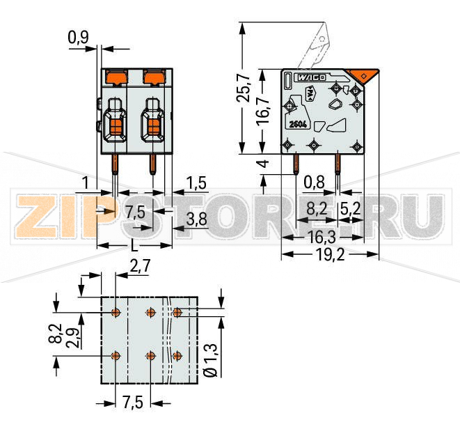 Клемма на печатную плату; рычаг; 4 mm; Шаг контактов 7,5 мм; 3-пол.; Push-in CAGE CLAMP®; 4,00 mm; серые Wago 2604-1303 Клеммные?колодки?с?зажимами?Push-in CAGE CLAMP®,?приводимыми?в?действие?при?помощи?нажимных?кнопокЗажим одножильных проводников и тонкожильных проводников с наконечниками путем вставкиНажимные кнопки, открывающие зажим с минимальными усилиями, для простого подключения / извлечения тонкопроволочных проводниковУдобный монтаж без использования инструментовИсполнения с тестовыми разъемами и разделителями и без нихДоступны исполнения с индивидуальным внутренним объединением (заводская сборка), например, объединение с заземляющим проводом...