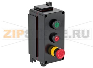 Модуль управления Control Unit Ex e, GRP, 3 Functions LCP3.PGMX.PRMX.ERMX.F.1 Pepperl+Fuchs Electrical specificationsOperating voltage250 V max.Operating current16 A max.Terminal capacity2.5 mm2FunctionpushbuttonColorgreenContact configuration1x NO / 1x NCUsage categoryAC12 - 12 ... 250 V AC - 16 AAC15 - 12 ... 250 V AC - 10 ADC13 - 12 ... 110 V DC - 1 ADC13 - 12 ... 24 V DC - 1ANumber of poles2LabelingIFunction 2pushbuttonColorredContact configuration1x NO / 1x NCUsage categoryAC12 - 12 ... 250 V AC - 16 AAC15 - 12 ... 250 V AC - 10 ADC13 - 12 ... 110 V DC - 1 ADC13 - 12 ... 24 V DC - 1ANumber of poles2LabelingOFunction 3mushroom buttonColorredContact configuration1x NO / 1x NCUsage categoryAC12 - 12 ... 250 V AC - 16 AAC15 - 12 ... 250 V AC - 10 ADC13 - 12 ... 110 V DC - 1 ADC13 - 12 ... 24 V DC - 1ANumber of poles2Operator actionlatching , pull to releaseLabelingEMERGENCY STOP / NOT AUSMechanical specificationsHeight220 mm (A)Width110 mm (B)Depth101 mm (C)External dimension142 mm with operators (C1) 235 mm with mounting brackets (K)Fixing holes distance, height220 mm (G)Fixing holes distance, width78 mm (H)Enclosure coverfully detachableCover fixingM6 stainless steel socket cap head screwsFixing holes diameter7 mm (J)Degree of protectionIP66Cable entryNumber of cable entries1x M25 in face B fitted with polyamide Ex e cable glandDefined entry areaface BMaterialEnclosurecarbon loaded, antistatic glass fiber reinforced polyester (GRP)Finishinherent color blackSealone piece solid silicone rubberMass3.5 kgMounting7 mm slots moulded into baseGrounding2.5 mm2 grounding terminalAmbient conditionsAmbient temperature-40 ... 55 °C (-40 ... 131 °F) @ T4 -40 ... 40 °C (-40 ... 104 °F) @ T6 Data for application in connection with hazardous areasEU-Type Examination CertificateCML 16 ATEX 3009 XMarking II 2 GD Ex db eb mb IIC T* Gb Ex tb IIIC T** °C Db T6/T80 °C @ Ta +40 °C T4/T130 °C @ Ta +55 °CInternational approvalsIECEx approvalIECEx CML 16.0008XEAC approvalTC RU C-DE.GB06.B.00567ConformityDegree of protectionEN 60529General informationSupplementary informationEC-Type Examination Certificate, Statement of Conformity, Declaration of Conformity, Attestation of Conformity and instructions have to be observed where applicable. For information see www.pepperl-fuchs.com.AccessoriesOptional accessoriesEngraved traffolyte tag labelEngraved AISI 316L stainless steel tag labelColor in-fill stainless steel tag label