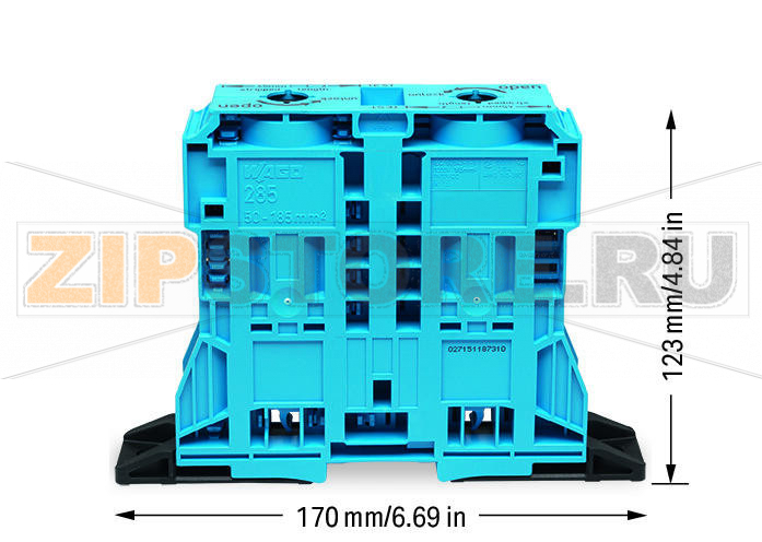 POWER CAGE CLAMP 2-проводные проходные клеммы; 185 мм?; боковые маркировочные разъемы; с крепежными фланцами; POWER CAGE CLAMP; 185,00 mm?; синие Wago 285-1164 
