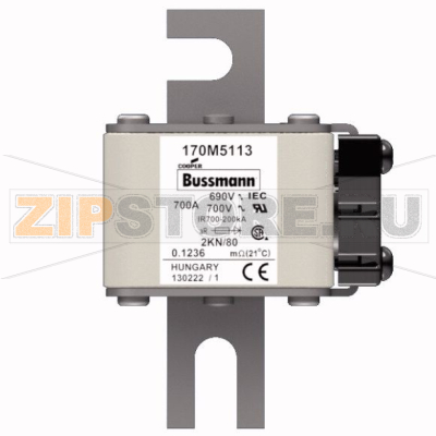 Предохранитель, 700 A, AC 690 В, 200 кА, 2, 61x77x108 мм, aR, DIN, IEC Eaton FUSE 700A 690V 2KN 