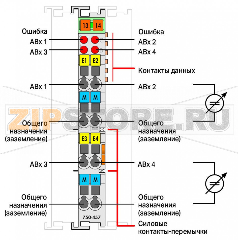4 аналоговых входа; 10 В; Несимметричный; Внешняя температура; - Wago 750-457/025-000 