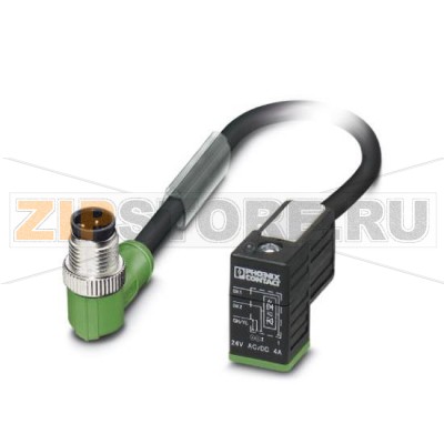 Кабель для датчика / исполнительного элемента Phoenix Contact SAC-3P-M12MR/1,5-PUR/C-1L-S 3-полюсн., PUR/ПВХ, черный RAL 9005, Штекеры угловой M12, А-кодирование, к Штекер типа С для электромагнитного клапана (8 мм), с помощью 1 светодиод, подключение с помощью Диод Зенера, Длина кабеля: 1,5 м.Минимальный заказ: 10 шт.Упаковка: 10 шт.