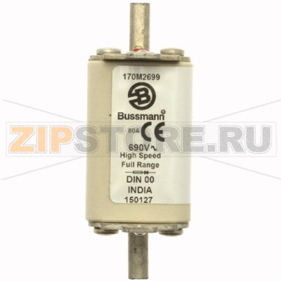Предохранитель, 80 A, AC 690 В, 200 кА, DIN 00, 30x60x79 мм, gR, DIN, IEC Eaton FUSE 80A 690V D 