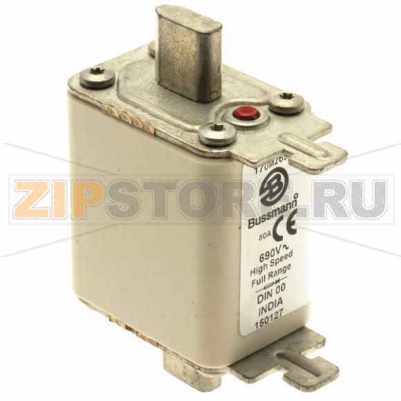 Предохранитель, 80 A, AC 690 В, 200 кА, DIN 00, 30x60x79 мм, gR, DIN, IEC Eaton FUSE 80A 690V D 