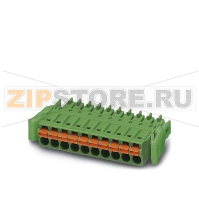 Вилочная часть Phoenix Contact FMC 1,5/ 9-ST-3,5-RF Номинальный ток: 8 А, Расчетное напряжение (III/2): 160 В, Полюсов: 9, Размер шага: 3,5 мм, Технология подключения: Пружинные зажимы, Цвет: зеленый, Поверхность контакта: олово.Минимальный заказ: 50 шт.Упаковка: 50 шт.