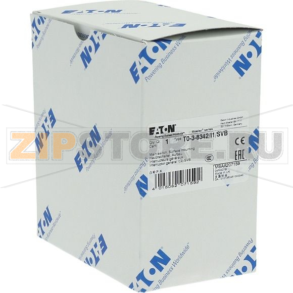 Выключатели главные, T0, 20 A, 3 модуля, 6-полюсн Eaton T0-3-8342/I1/SVB 