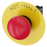 Грибовидная кнопка аварийного останова, 22 мм, кругл., пластмасса, цвет: красный, 40 мм, фиксатор согласно DIN EN ISO 13850, поворотный расцепной механизм, с желтой табличкой, надпись: NOT-HALT, с держателем, 1 НЗ, 1 НЗ, винтовой зажим Siemens 3SU1100-1LB