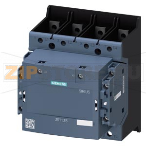 Контактор, AC-1, 200 А/400 В/40 &amp;#176;C, S6, четырехполюсный, 48–130 В AC/DC, 2 НО + 2 НЗ, присоединительная шина/ винтовой зажим Siemens 3RT1355-6AF36 