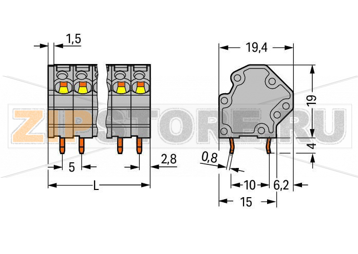 Клемма на печатную плату; 4 mm; Шаг контактов 5 мм; 8-пол.; CAGE CLAMP®; 4,00 mm; серые Wago 745-3108 Клеммные колодки с соединением CAGE CLAMP®, монтаж проводников при помощи отверткиТакже доступны с аттестацией Ex eТакже возможна экономия места путем размещения 2 клеммных колодок друг за другомИндивидуальные сочетания цветовДвойные выводы по пайку для высокого уровня механической стабильностиИнтегрированный диагностический отвод...