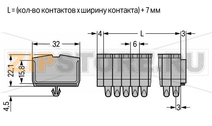 2-проводные клеммные колодки; 9-пол.; без кнопок; с защелкивающимися монтажными ножками; для толщины пластины 0,6 - 1,2 мм; Крепежное отверстие 3,5 мм O; 2,5 мм; CAGE CLAMP®; 2,50 mm; серые Wago 264-159 