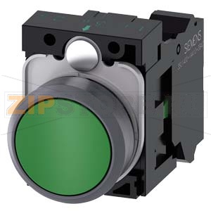 КНОПКА, 22MM, КРУГЛАЯ, ПЛАСТИК С МЕТАЛЛИЧЕСКИМ ФРОНТАЛЬНЫМ КОЛЬЦОМ, ЗЕЛЁНАЯ, ПЛОСКАЯ КНОПКА, КОНТАКТЫ МГНОВЕННОГО ДЕЙСТВИЯ, С ДЕРЖАТЕЛЕМ, 1NO,  ПРУЖИННЫЕ КЛЕММЫ Siemens 3SU1130-0AB40-3BA0 