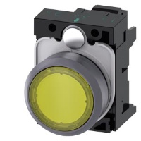 Индикаторная лампа, в форме нажимной кнопки с сигнализацией, 22 мм, кругл., пластмасса с металлическим фронтальным кольцом, цвет: желтый, с держателем, светодиодный модуль, со встроенным светодиодом, 24 В AC/DC пружинная клемма Siemens 3SU1132-0AD30-3AA0