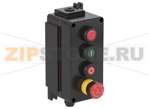 Модуль управления Control Unit Ex e, GRP, 4 Functions LCP4.LRLX.PGMX.PRMX.ERMX.B.1 Pepperl+Fuchs Electrical specificationsOperating voltage250 V max.Operating current16 A max.Terminal capacity2.5 mm2FunctionLED indicatorColorredRated operating voltage20 ... 250 V ACFunction 2pushbuttonColorgreenContact configuration1x NO / 1x NCUsage categoryAC12 - 12 ... 250 V AC - 16 AAC15 - 12 ... 250 V AC - 10 ADC13 - 12 ... 110 V DC - 1 ADC13 - 12 ... 24 V DC - 1ANumber of poles2LabelingIFunction 3pushbuttonColorredContact configuration1x NO / 1x NCUsage categoryAC12 - 12 ... 250 V AC - 16 AAC15 - 12 ... 250 V AC - 10 ADC13 - 12 ... 110 V DC - 1 ADC13 - 12 ... 24 V DC - 1ANumber of poles2LabelingOFunction 4mushroom buttonColorredContact configuration1x NO / 1x NCUsage categoryAC12 - 12 ... 250 V AC - 16 AAC15 - 12 ... 250 V AC - 10 ADC13 - 12 ... 110 V DC - 1 ADC13 - 12 ... 24 V DC - 1ANumber of poles2Operator actionlatching , pull to releaseLabelingEMERGENCY STOP / NOT AUSMechanical specificationsHeight220 mm (A)Width110 mm (B)Depth101 mm (C)External dimension142 mm with operators (C1) 235 mm with mounting brackets (K)Fixing holes distance, height220 mm (G)Fixing holes distance, width78 mm (H)Enclosure coverfully detachableCover fixingM6 stainless steel socket cap head screwsFixing holes diameter7 mm (J)Degree of protectionIP66Cable entryNumber of cable entries1 x M20 in face A fitted with polyamide Ex e stopping plug1x M20 in face B fitted with polyamide Ex e cable glandDefined entry areaface A and face BMaterialEnclosurecarbon loaded, antistatic glass fiber reinforced polyester (GRP)Finishinherent color blackSealone piece solid silicone rubberMass4 kgMounting7 mm slots moulded into baseGrounding2.5 mm2 grounding terminalAmbient conditionsAmbient temperature-40 ... 55 °C (-40 ... 131 °F) @ T4 -40 ... 40 °C (-40 ... 104 °F) @ T6 Data for application in connection with hazardous areasEU-Type Examination CertificateCML 16 ATEX 3009 XMarking II 2 GD Ex db eb mb IIC T* Gb Ex tb IIIC T** °C Db T6/T80 °C @ Ta +40 °C T4/T130 °C @ Ta +55 °CInternational approvalsIECEx approvalIECEx CML 16.0008XEAC approvalTC RU C-DE.GB06.B.00567ConformityDegree of protectionEN 60529General informationSupplementary informationEC-Type Examination Certificate, Statement of Conformity, Declaration of Conformity, Attestation of Conformity and instructions have to be observed where applicable. For information see www.pepperl-fuchs.com.AccessoriesOptional accessoriesEngraved traffolyte tag labelEngraved AISI 316L stainless steel tag labelColor in-fill stainless steel tag label