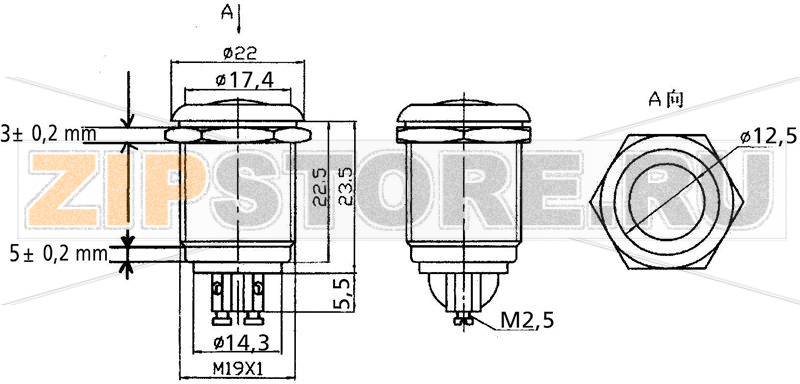 Кнопка антивандальная 250 В/AC, 2 A, 1 x выкл/вкл, без фиксации, 1 шт TRU Components PBS-28B-3 
