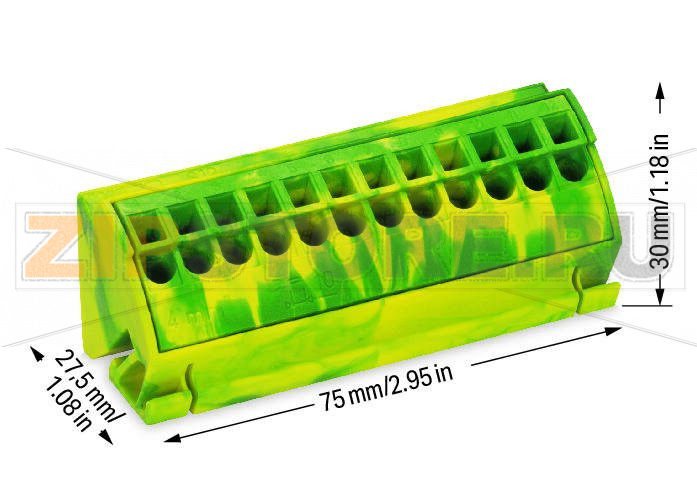 Клеммы шины с заземлением; для шин (10 x 3) мм; 12-пол.; 4 mm?; Push-in CAGE CLAMP®; 4,00 mm?; зеленые-желто Wago 812-100 