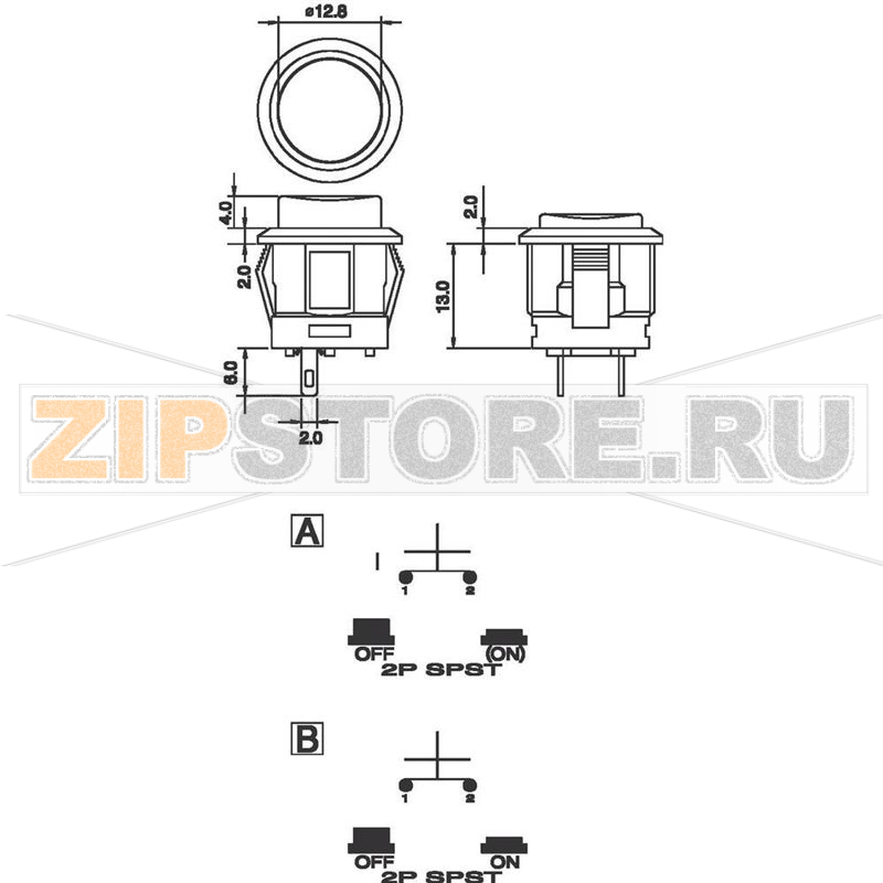 Кнопка 250 В/AC, 1.5 A, 1 x выкл/вкл, с фиксацией, 1 шт TRU Components TC-R13-523B-05RT 