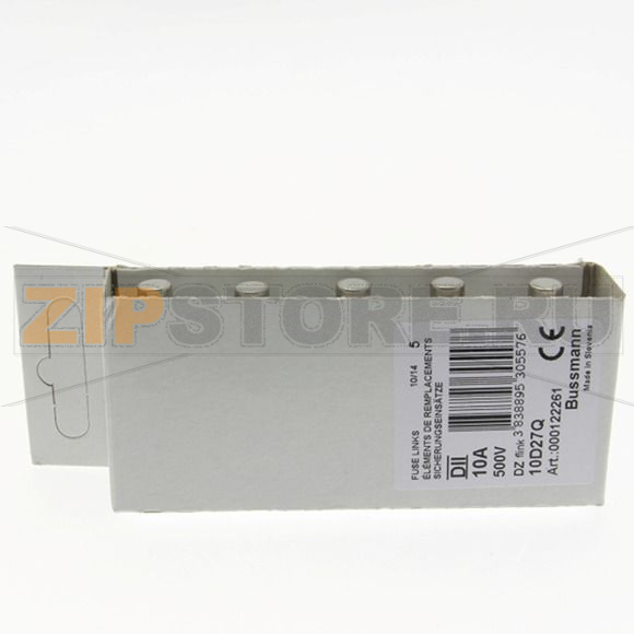 Предохранитель, 10 A, AC 500 В, 50 кА, D2, gR, IEC быстродействующий Eaton FUSE 10A DII/E27 500VAC 
