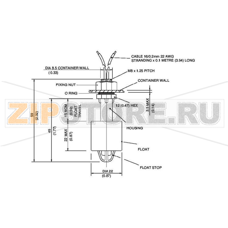 Переключатель поплавковый 250 В/AC, 1 А, IP65, 1 шт TE Connectivity VCS-08 
