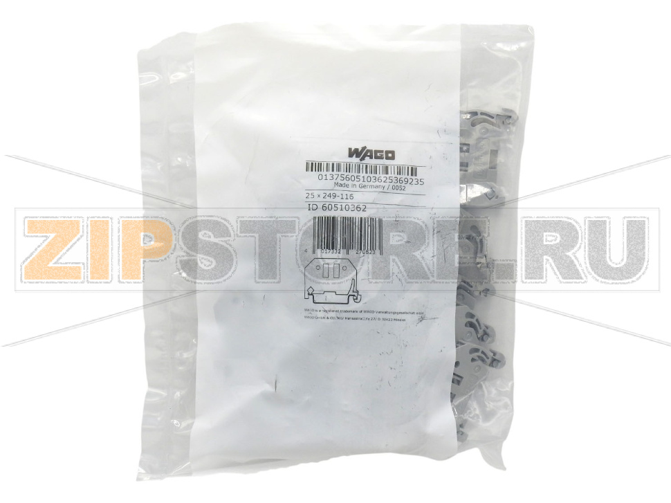 Безвинтовой оконечный стопор; шириной 6 мм; для DIN-рейки 35 x 15 и 35 x 7,5; серые Wago 249-116 