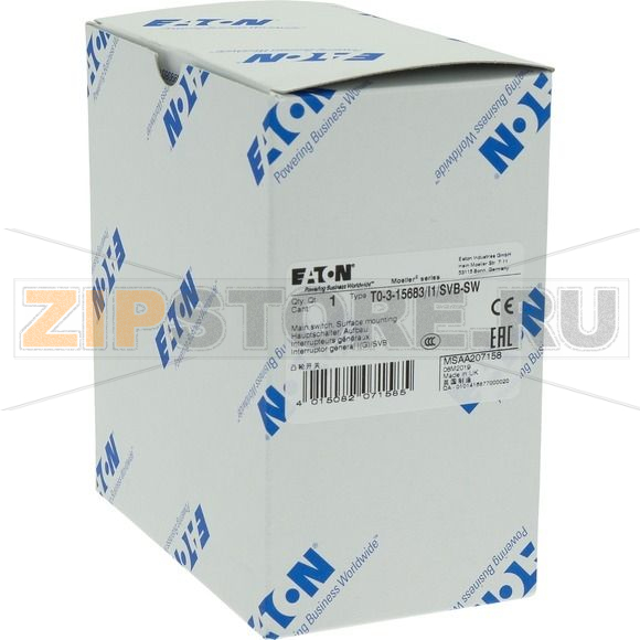 Выключатели главные, T0, 20 A, 3 модуля, 3-полюсн Eaton T0-3-15683/I1/SVB-SW 
