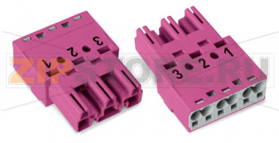 Штекер; 3-пол.; Код. B; 4,00 mm; розовые Wago 770-293 Protected against mismating and maintenance-freePush-in CAGE CLAMP® spring pressure connection technology allows solid conductors to be simply pushed into a unit.Two wire connections per pole for loops or bridgesAdditional variable coding is possible.Components can be clearly printed on and color-coded to meet custom requirements....