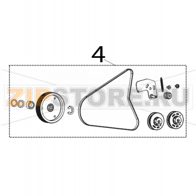 Rewind drive system (includes pulleys and belt for all dpi) Zebra ZT600 Rewind drive system (includes pulleys and belt for all dpi) Zebra ZT600Запчасть на деталировке под номером: 4