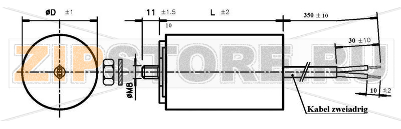 Конденсатор MKP для электродвигателей, 16 мкФ, 450 V/AC, 5 %, 35x71 мм, 1 шт Weltron WB40160/B 350mm 