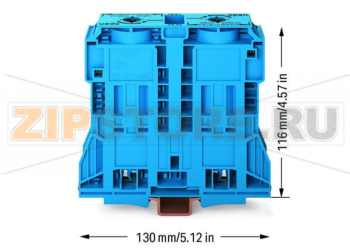 POWER CAGE CLAMP 2-проводные проходные клеммы; 185 мм?; боковые маркировочные разъемы; только на рейке DIN 35 x 15; POWER CAGE CLAMP; 185,00 mm?; синие Wago 285-1184 