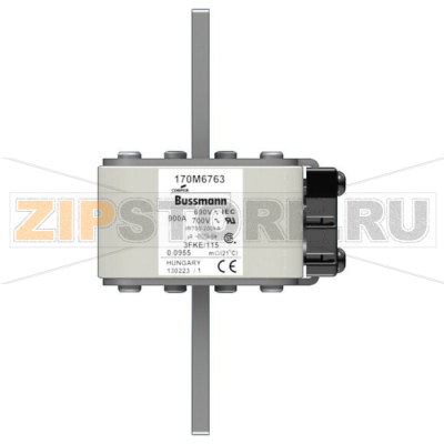 Предохранитель, 900 A, AC 690 В, 200 кА, size 3, 76x92x139 мм, aR, IEC UL Eaton FUSE 900A 690V 