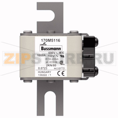 Предохранитель, 1000 A, AC 690 В, 200 кА, 2, 61x77x108 мм, aR, DIN, IEC Eaton FUSE 1000A 690V 2 