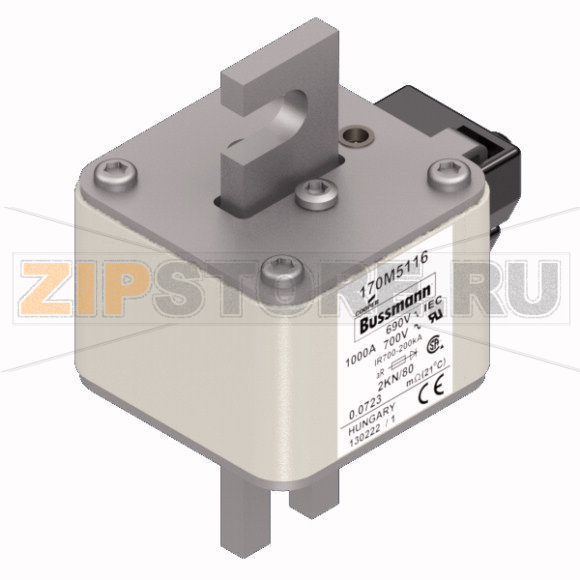 Предохранитель, 1000 A, AC 690 В, 200 кА, 2, 61x77x108 мм, aR, DIN, IEC Eaton FUSE 1000A 690V 2 