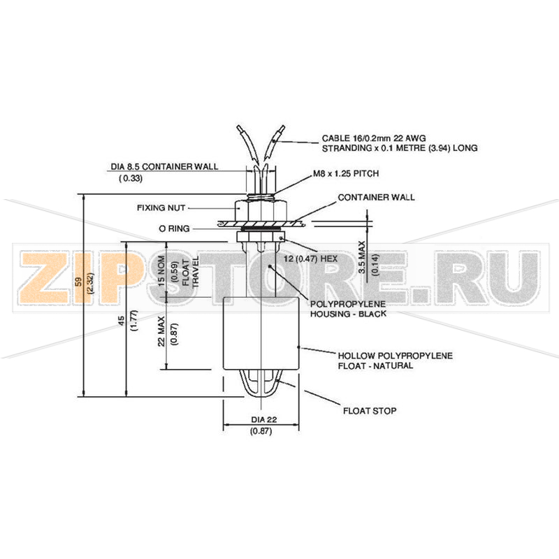 Переключатель поплавковый 250 В/AC, 1 А, IP65, 1 шт TE Connectivity VCS-04 