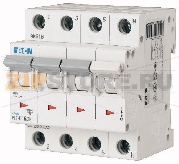 Выключатель автоматический 15А, кривая откл. D, 3+N полюс, откл. способ. 10 кА Eaton PL7-D15/3N 