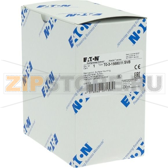 Выключатели главные, T0, 20 A, 3 модуля, 3-полюсн. + N Eaton T0-3-15680/I1/SVB 