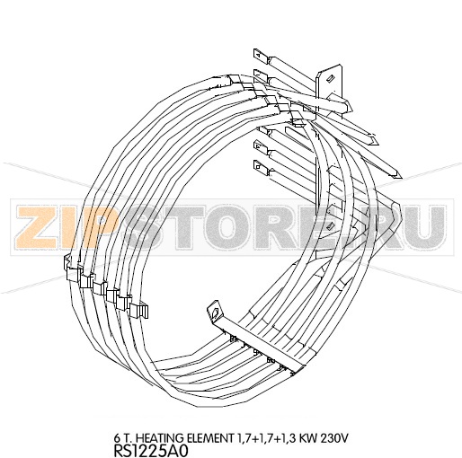 ТЭН 6 T. 1,7+1,7+1,3кВт, 230В Unox XVC 105 (4,7кВт) ТЭН 6 T. 1,7+1,7+1,3кВт, 230В Unox XVC 105 (4700Вт)Запчасть на деталировке под номером: 39Название запчасти на английском языке: 6 T. Heating element 1,7+1,7+1,3 KW 230V Unox XVC 105