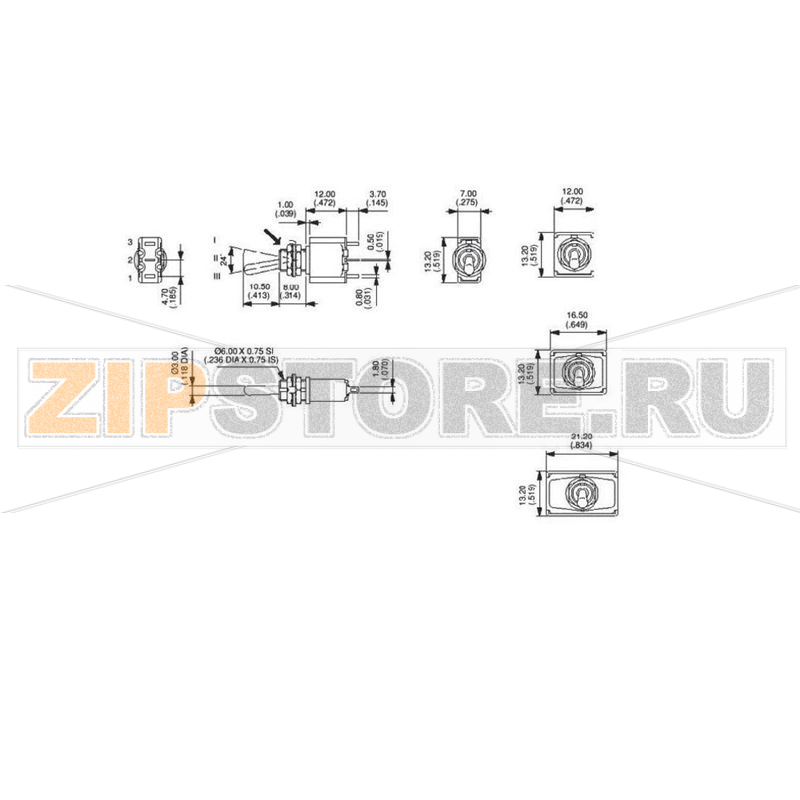 Тумблер 250 В/AC, 3 А, 3 x вкл/вкл, 1 шт APEM 5556A 