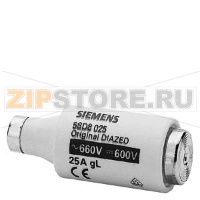 DIAZED ПЛАВКАЯ ВСТАВКА ЗАЩИТА КАБЕЛЕЙ И ЛИНИЙ 600В GL, ТИПОРАЗМЕР DIII, E33, 25A Siemens 5SD8025