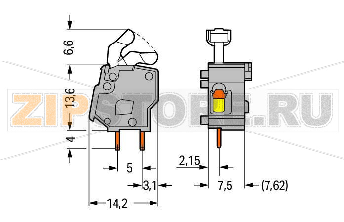 Stackable PCB terminal block; push-button; 2.5 mm; Pin spacing 7.5/7.62 mm; 1-pole; suitable for Ex-e applications; CAGE CLAMP®; commoning option; 2,50 mm; light gray Wago 257-853/999-950 Модульные клеммы с технологией CAGE CLAMP®, с нажимной кнопкойУстановите шаг контактов в мм или дюймах либо сжав клеммные колодки плотнее, либо разделяя ихИдеальны для монтажа в полевых условиях благодаря простоте использования при помощи нажимных кнопокУдобный монтаж без использования инструментов...
