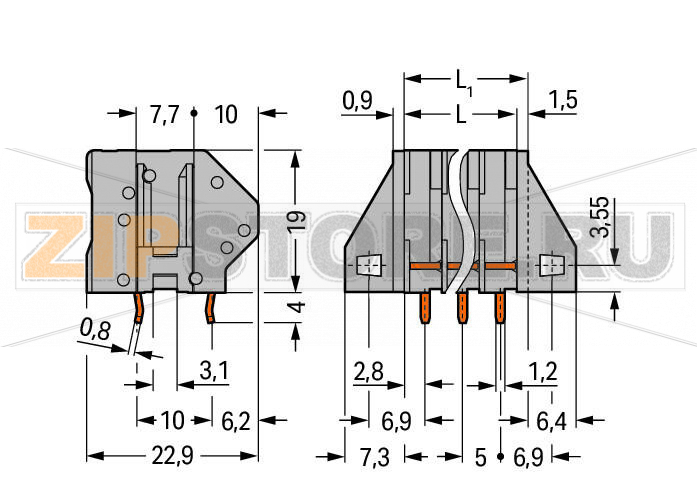 Клемма на печатную плату; 4 mm; Шаг контактов 5 мм; 8-пол.; CAGE CLAMP®; опция объединения; 4,00 mm; синие Wago 745-108/000-006 Клеммные колодки с соединением CAGE CLAMP®, монтаж проводников при помощи отверткиТакже доступны с аттестацией Ex eГребешковые перемычки для объединения и распределения потенциаловИндивидуальные сочетания цветовДвойные выводы по пайку для высокого уровня механической стабильностиОбеспечивают экономию места благодаря расположению клеммных колодок одна за другойИнтегрированный диагностический отводМаркировочные пазы для миниатюрных маркеров WSB...