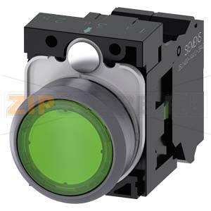 КНОПКА С ПОДСВЕТКОЙ, 22MM, КРУГЛАЯ,  ПЛАСТИК С МЕТАЛЛИЧЕСКИМ ФРОНТАЛЬНЫМ КОЛЬЦОМ, ЗЕЛЁНАЯ, ПЛОСКАЯ КНОПКА, КОНТАКТЫ МГНОВЕННОГО ДЕЙСТВИЯ, С ДЕРЖАТЕЛЕМ, 1NO, МОДУЛЬ ПОДСВЕТКИ С ИНТЕГРИРОВАННЫМ СВЕТОДИОДОМ 24V AC/DC,  ПРУЖИННЫЕ КЛЕММЫ, С ГРАВИРОВКОЙ ЛАЗЕРОМ 