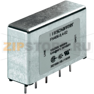 Фильтр 0.5 А, 250 В/AC, 24 мГн, 45x15x28 мм, 1 шт Schaffner FN 406-0.5-02 