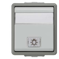 DELTA FLACHE ВЫКЛЮЧАТЕЛЬ 10А 250В НАВЕСНОГО МОНТАЖА IP44 С ЗАЩИТОЙ ОТ БРЫЗГ  С КОНТРОЛЬНОЙ ЛАМПОЙ И ПАНЕЛЬЮ ДЛЯ НАДПИСИ 1 КЛАВИША ДЛЯ ВКЛ/ВЫКЛ ИЗ 2-Х МЕСТ (В КОМПЛ. 2 ОКНА ПРОЗРАЧНОЕ И С СИМВОЛОМ) Siemens 5TA4726