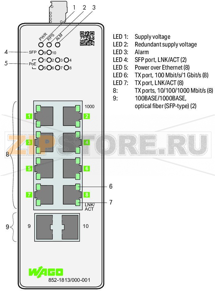 Управляемый коммутатор Lean; 8-портовый 1000Base-T; 2-слотовый 1000Base-SX/LX; 8 * питание по Ethernet; светло-серые Wago 852-1813/000-001 