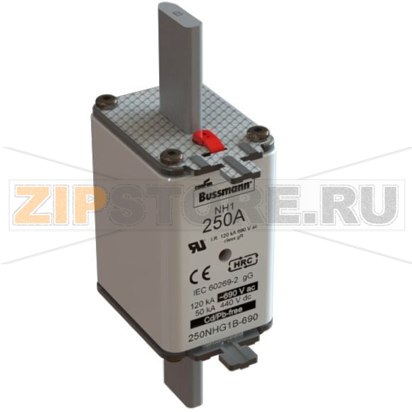 Предохранитель, 250 A, AC 690 В, 120 кА, NH1, gL/gG, IEC Eaton NH FUSE 250A 690V gG SIZE 1 