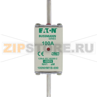 Предохранитель, 100 A, AC 690 В, 120 кА, NH1, aM, IEC Eaton NH FUSE 100AMP 690V aM SIZE 1 DUAL IND 